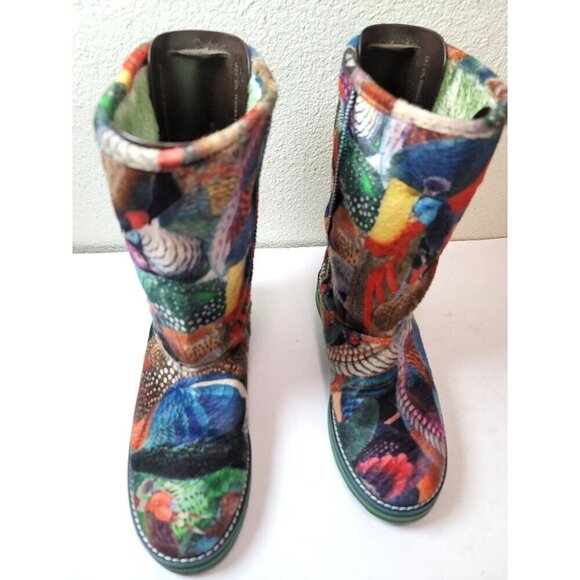 Desigual Authentic Women's Flat Velvet Mid Calf Panda Festival Boots Size 39 - Picture 2 of 13